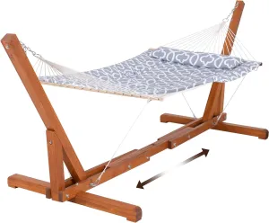 SUNCREAT Outdoor Double Hammock with Stand, Two Person Cotton Rope Hammock with Polyester Pad, Circle Pattern