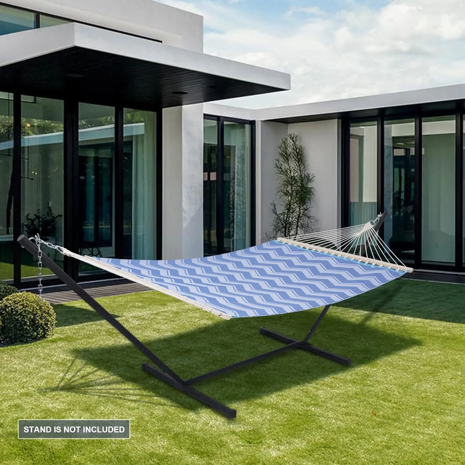 SUNCREAT Portable Double Outdoor Hammock, 450lbs Capacity, Quick Dry 2 Person Hammock with Hardwood Spreader Bar, Blue Waves