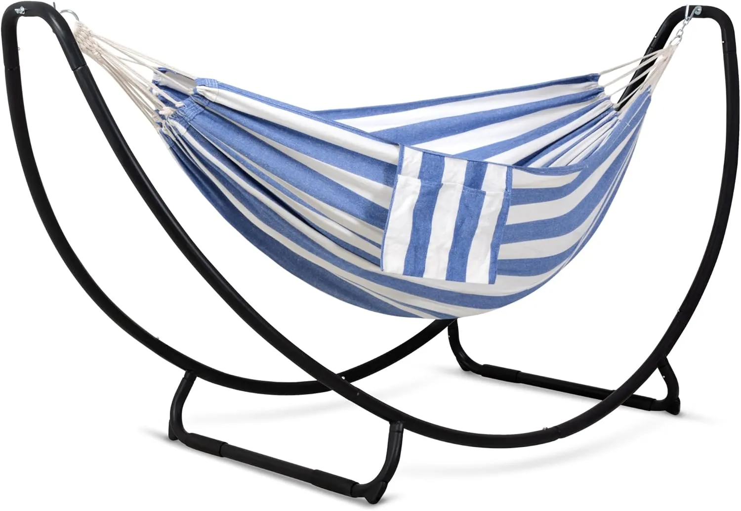 SUNCREAT Portable Large Hammock with Stand, Two Person Hammock with Stand Included, Patent Pending, Blue White