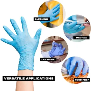 SUNLINE Powder Free & Puncture Resistant Disposable Latex Free Nitrile Gloves - 3.2mil, Blue (S, M, L, XL Size)