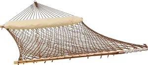 Sunnydaze Double Polyester Rope Hammock with Pillow - 400-Pound Weight Capacity - Brown