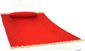 Sunnydaze Double Quilted Polyester Hammock with Detachable Pillow - 440-Pound Capacity - Red