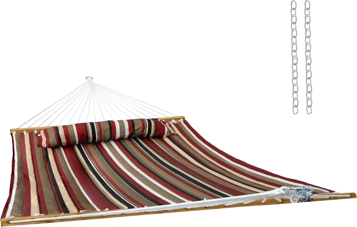 Sunnydaze Extra Large Quilted Hammock with Spreader Bars - 2-Person Hammock for Outside - Awning Stripe