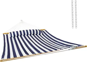 Sunnydaze Extra Large Quilted Hammock with Spreader Bars - 2-Person Hammock for Outside - Blue and White Stripe
