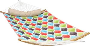 Sunnydaze Outdoor Hammock with Spreader Bar - 450-Pound Capacity Curved Spreader Bar Hammock - Multicolor Quatrefoil