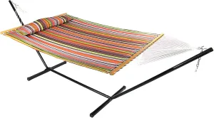 Sunnydaze Quilted Double Hammock with Stand for Outside - 350-Pound Capacity 2-Person Hammock with Stand - 12-Foot Stand - Canyon Sunset