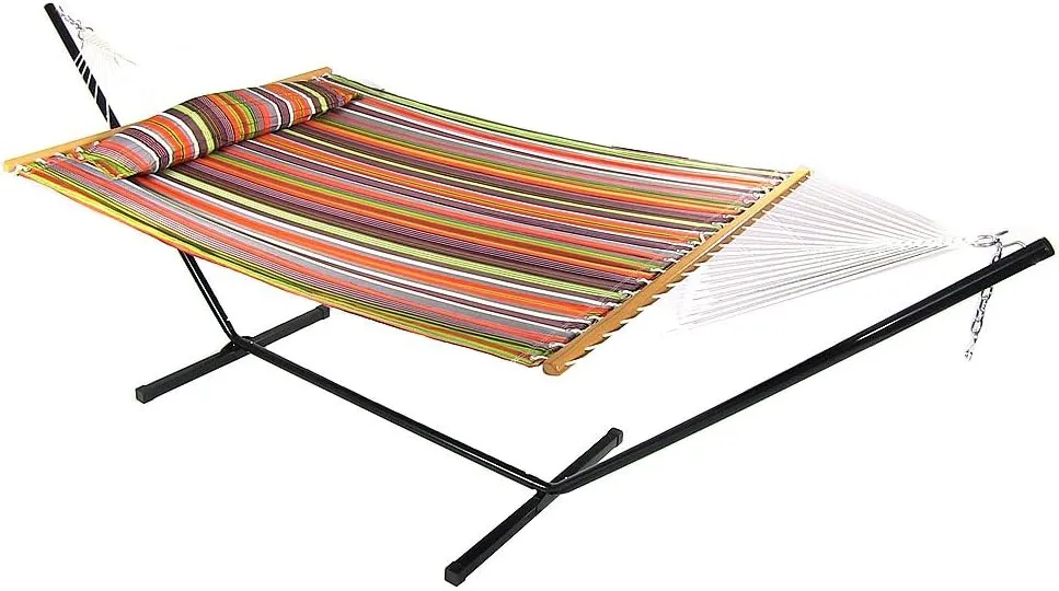 Sunnydaze Quilted Double Hammock with Stand for Outside - 350-Pound Capacity 2-Person Hammock with Stand - 12-Foot Stand - Canyon Sunset