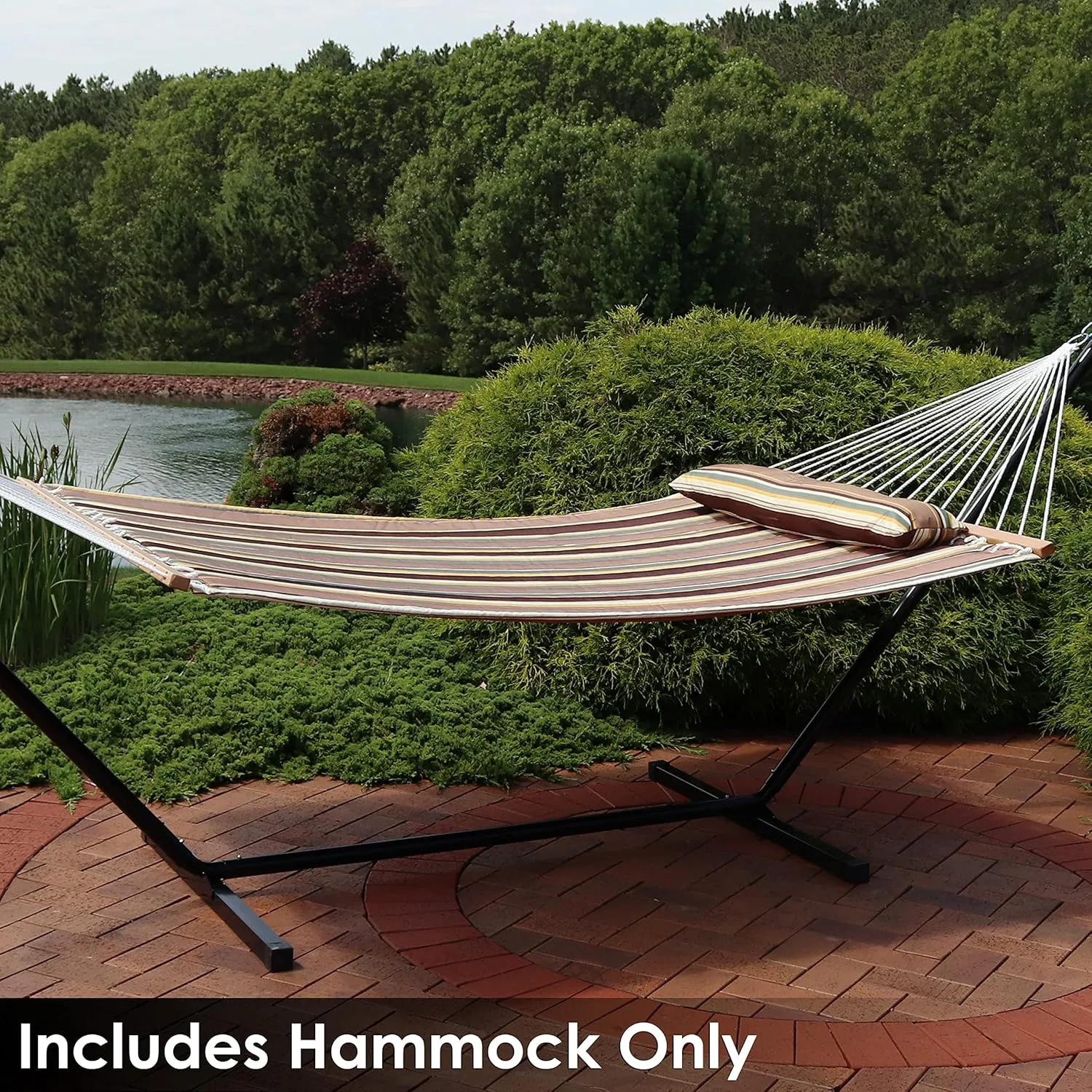 Sunnydaze Quilted Outdoor Hammock with Spreader Bars - Heavy-Duty 450-Pound Capacity Double Hammock for Outside - Sandy Beach