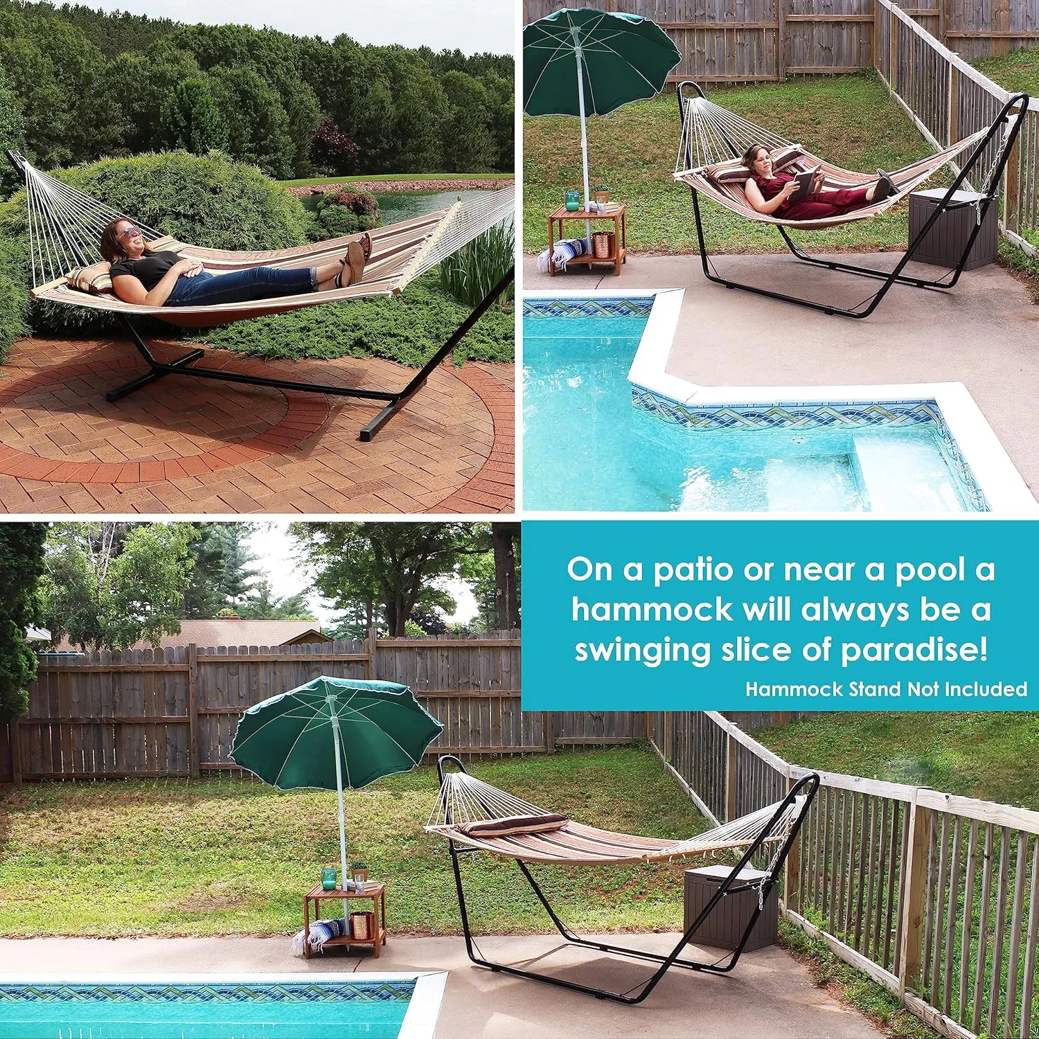 Sunnydaze Quilted Outdoor Hammock with Spreader Bars - Heavy-Duty 450-Pound Capacity Double Hammock for Outside - Sandy Beach