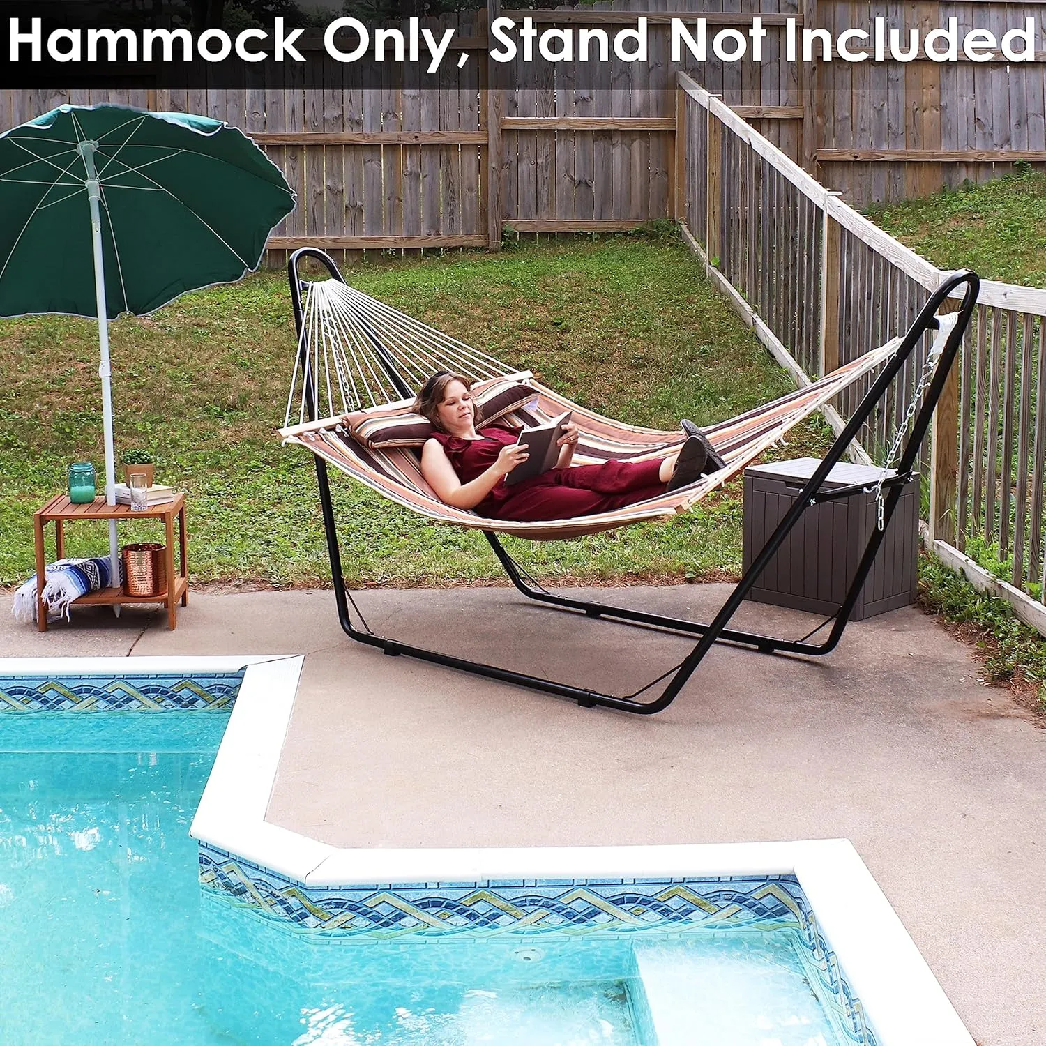 Sunnydaze Quilted Outdoor Hammock with Spreader Bars - Heavy-Duty 450-Pound Capacity Double Hammock for Outside - Sandy Beach