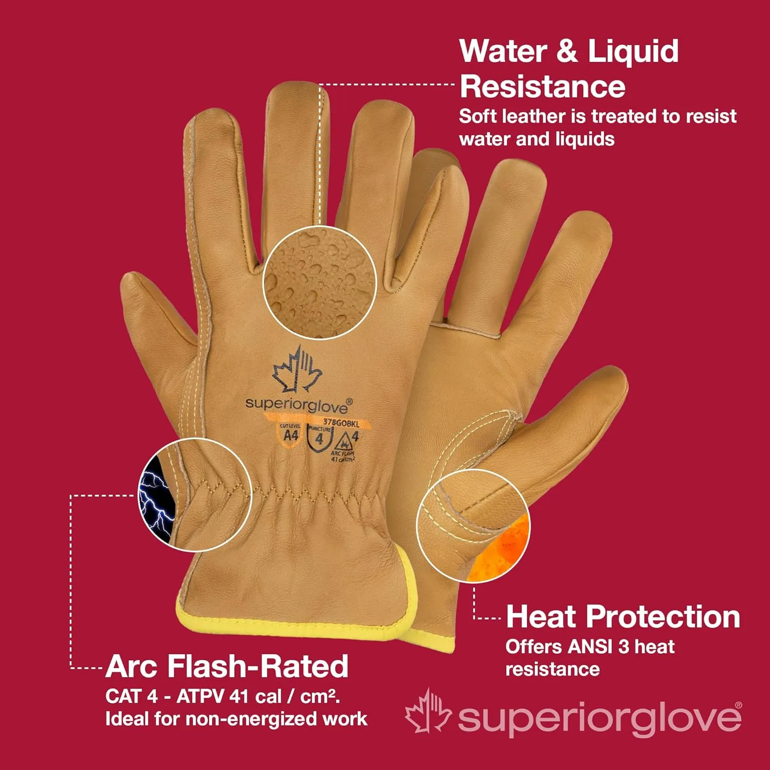 Superior Glove Endura Cut and Water Resistant Leather Work Gloves for Men & Women – 378GOBKL Large (Pack of 1 Pair)