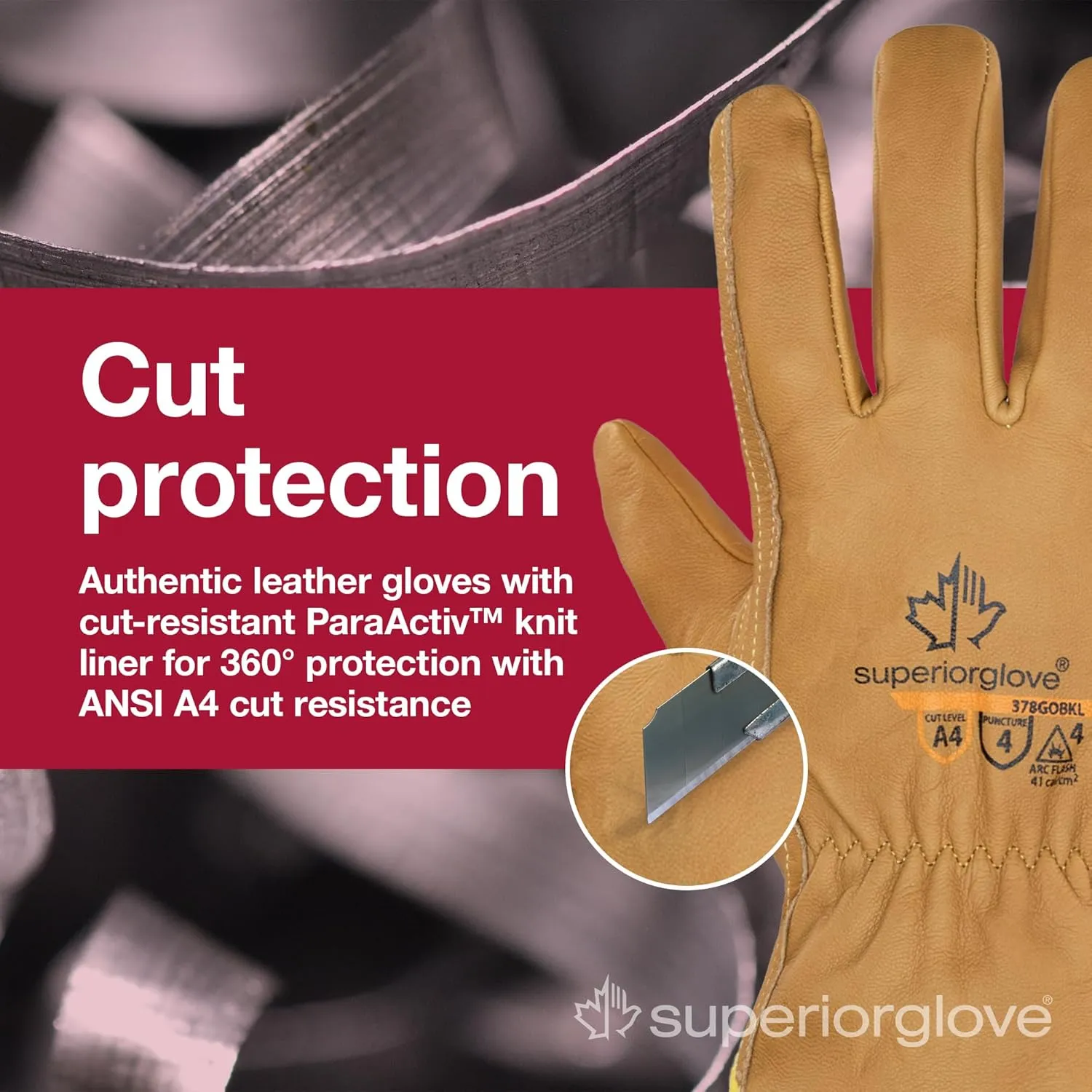 Superior Glove Endura Cut and Water Resistant Leather Work Gloves for Men & Women – 378GOBKL Large (Pack of 1 Pair)