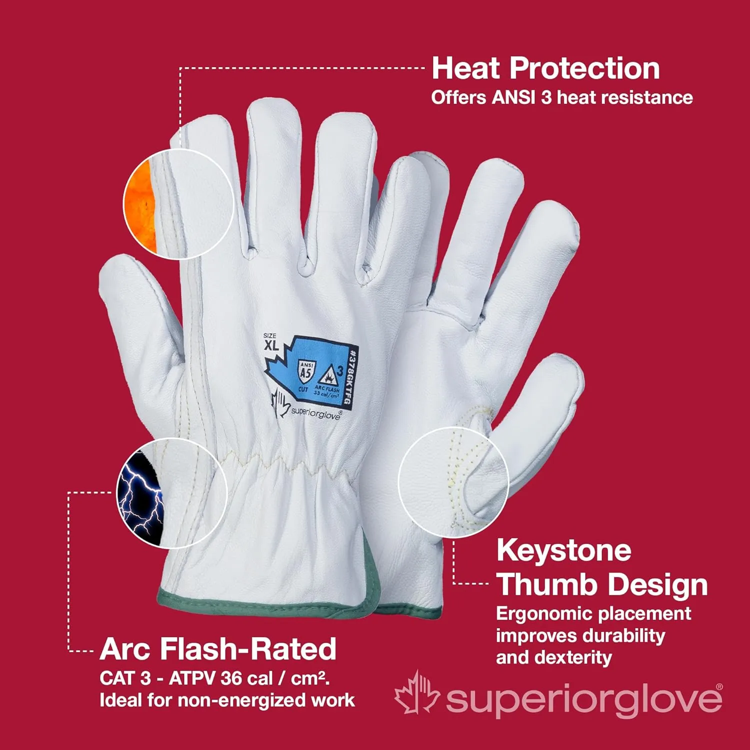 Superior Glove Endura Goatskin Leather Work Gloves Arc Flash Cut Resistant Safety Hand Protection