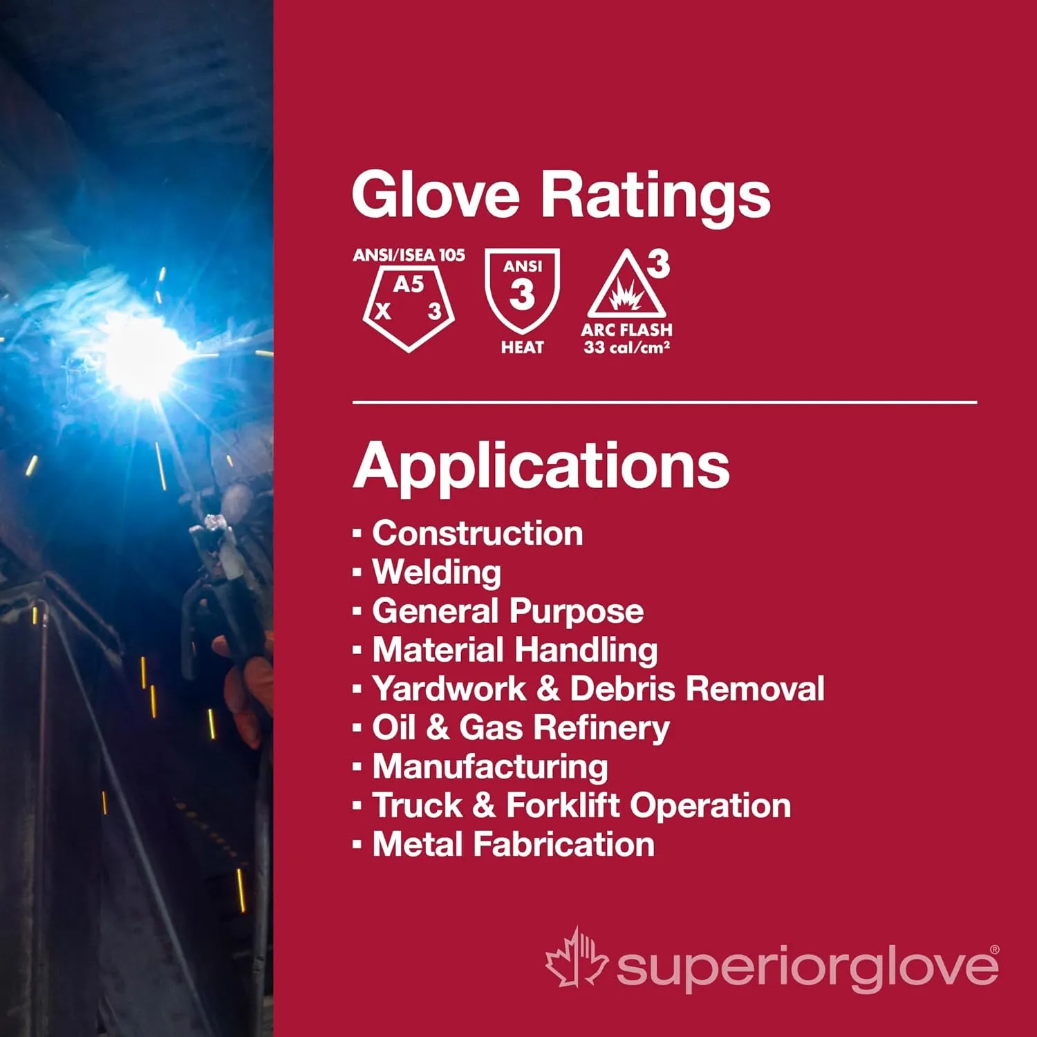 Superior Glove Endura Goatskin Leather Work Gloves Arc Flash Cut Resistant Safety Hand Protection