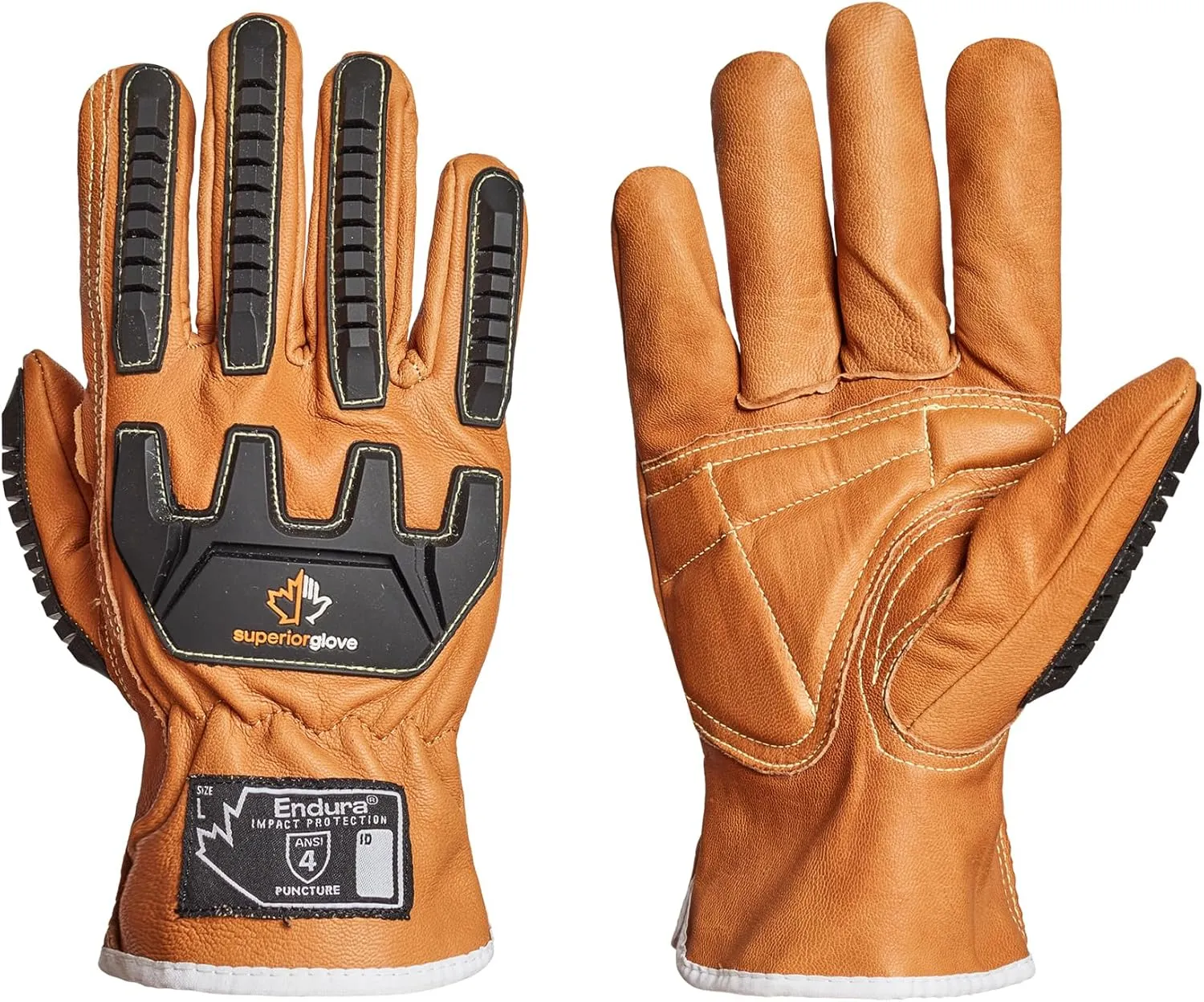 Superior Glove Endura Impact and Water Resistant Leather Work Gloves for Hand Safety Protection - 378GKVSB Large (Pack of 1 Pair)