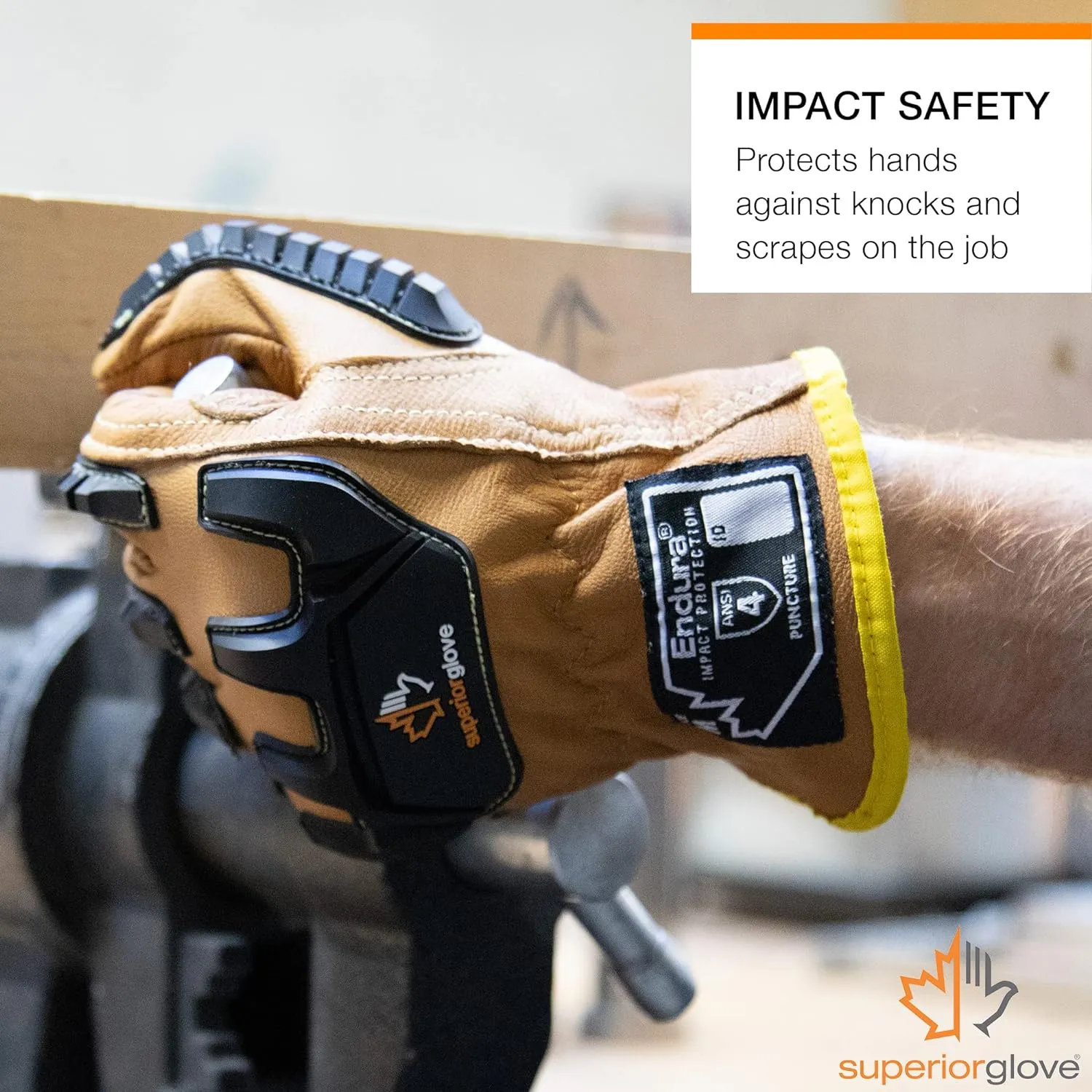 Superior Glove Endura Impact and Water Resistant Leather Work Gloves for Hand Safety Protection - 378GKVSB Large (Pack of 1 Pair)