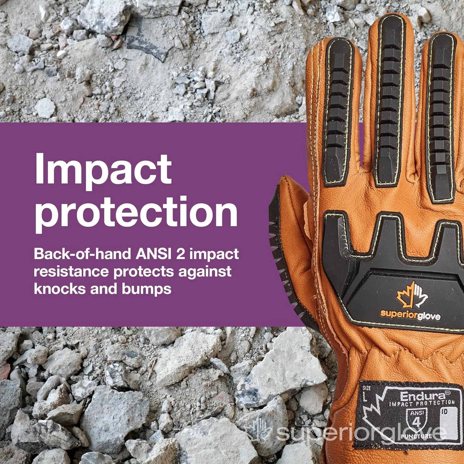 Superior Glove Endura Impact and Water Resistant Leather Work Gloves for Hand Safety Protection - 378GKVSB Large (Pack of 1 Pair)