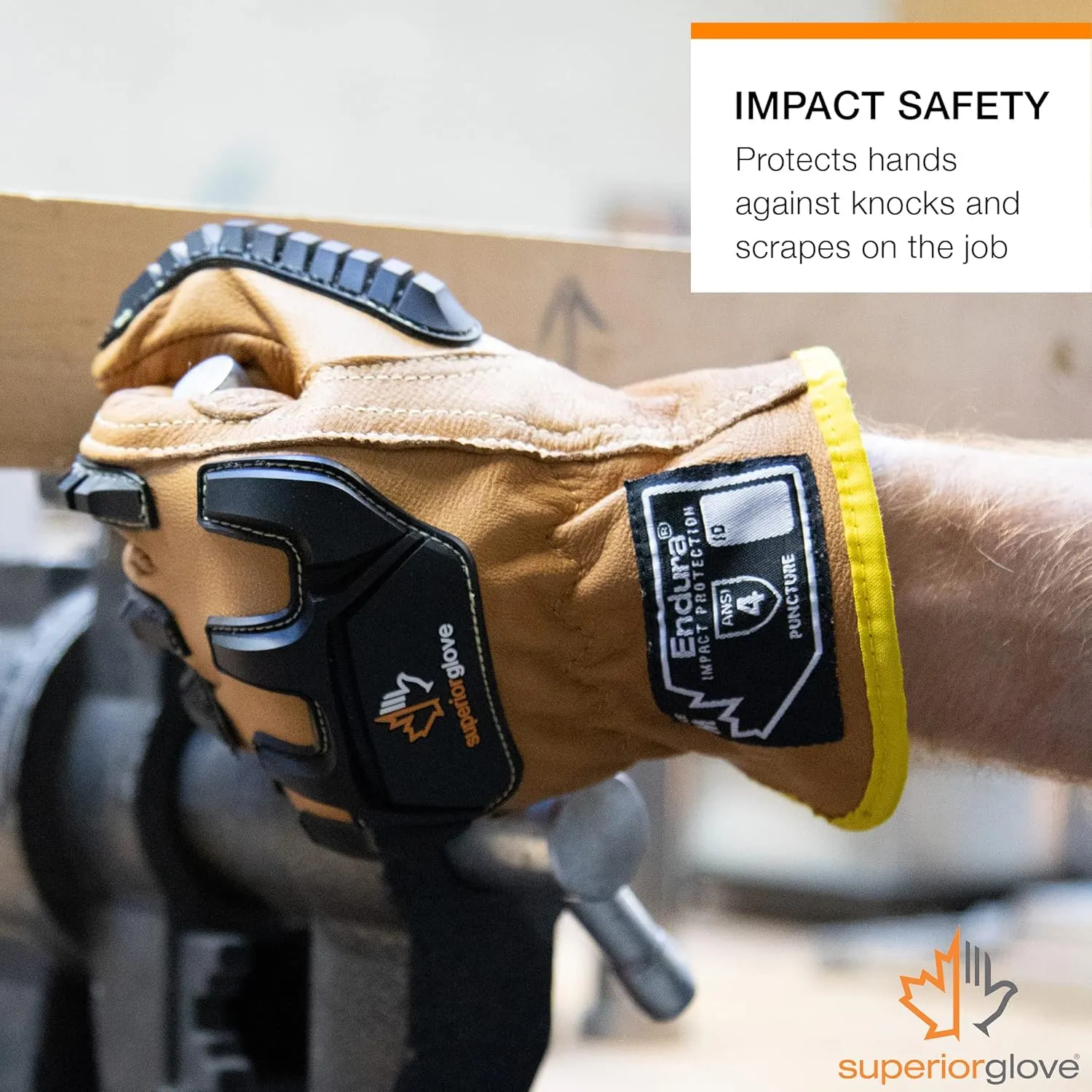 Superior Glove Endura Impact and Water Resistant Leather Work Gloves for Hand Safety Protection - 378GKVSB Large (Pack of 1 Pair)