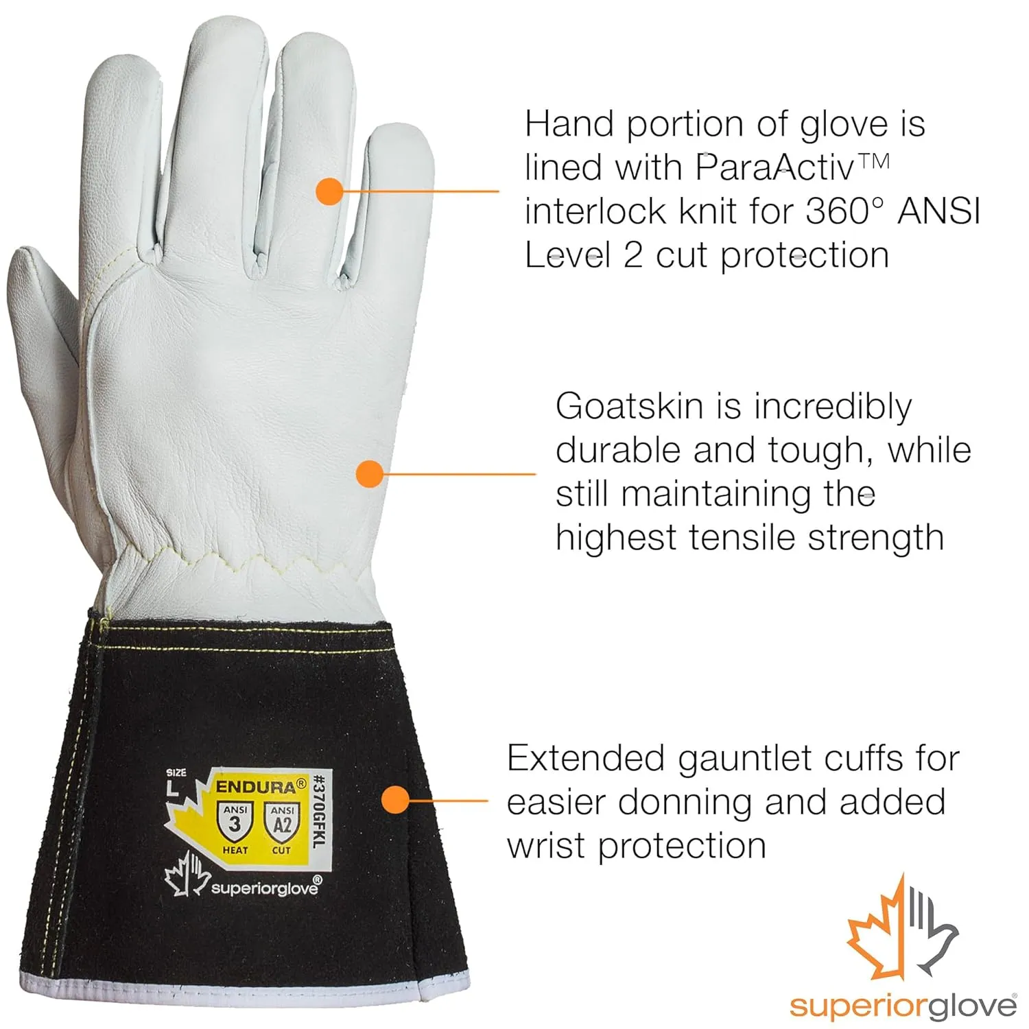 Superior Glove Precision Arc Goatskin Leather TIG Welding Gloves with ParaActiv Liner Cut Protection 370GFKLL (1 Pair Work Gloves) Medium