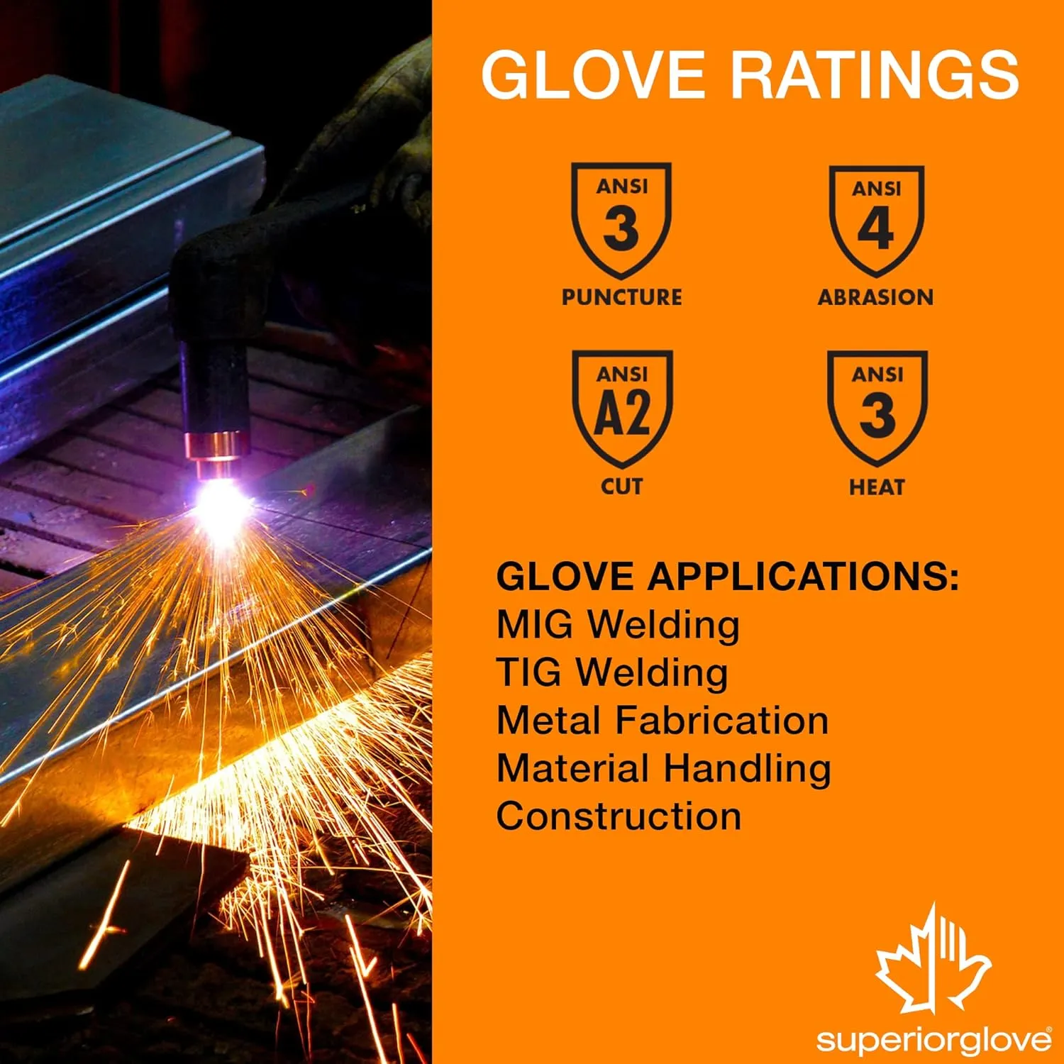 Superior Glove Precision Arc Goatskin Leather TIG Welding Gloves with ParaActiv Liner Cut Protection 370GFKLL (1 Pair Work Gloves) Medium