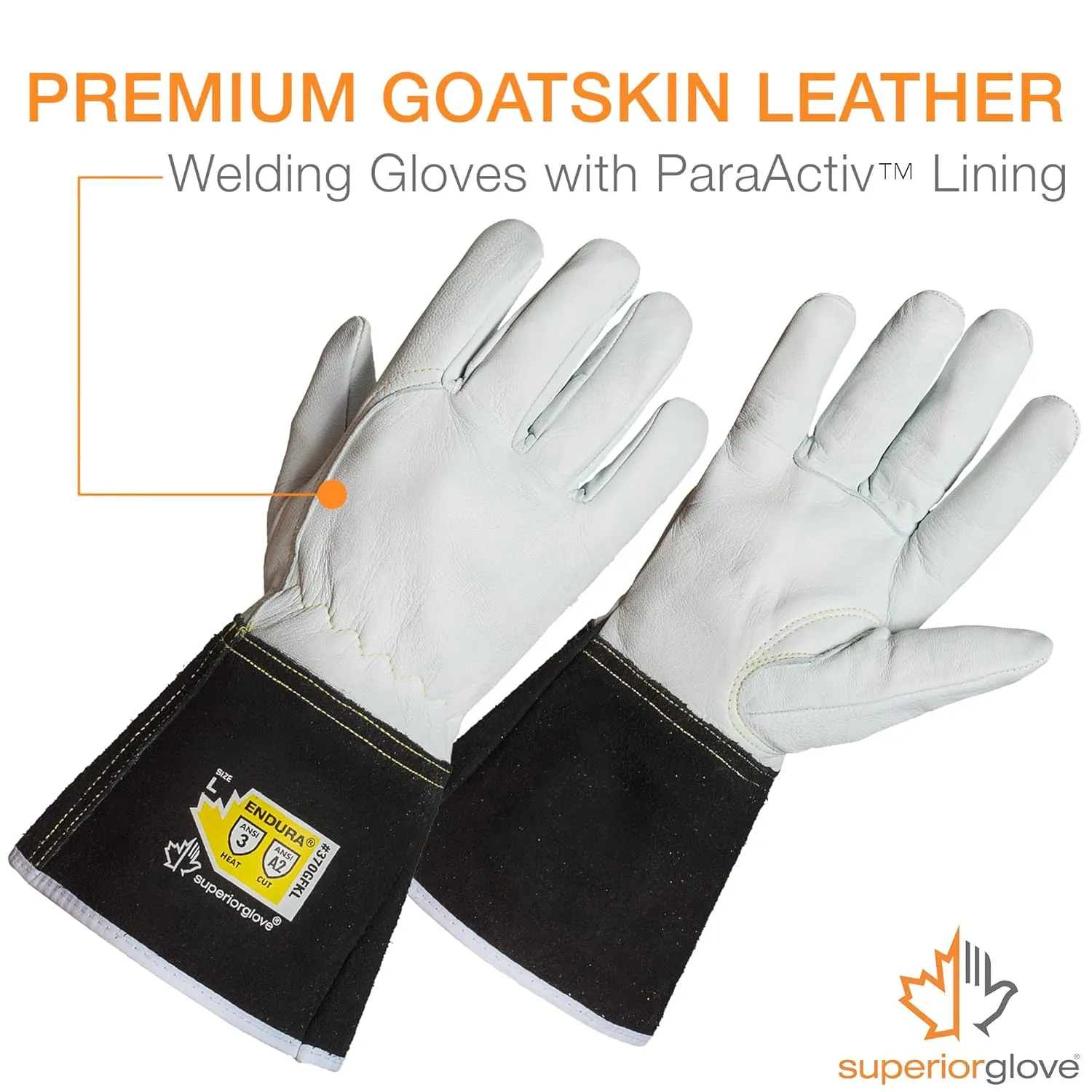 Superior Glove Precision Arc Goatskin Leather TIG Welding Gloves with ParaActiv Liner Cut Protection 370GFKLL (1 Pair Work Gloves) Medium