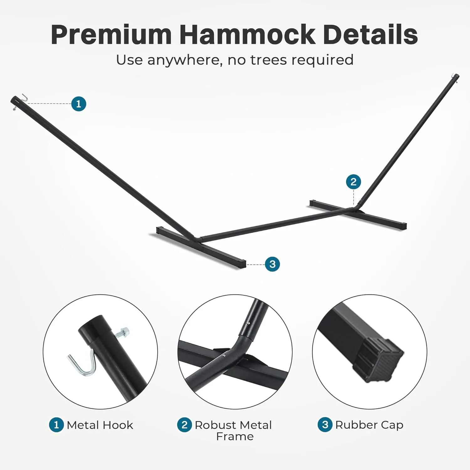 SUPERJARE Hammock with Stand, 2 Person Quilted Outdoor Hammock, Detachable Pillow & Bamboo Spreaders, Portable Hammock with Carrying Bag, Heavy Duty Stand, Perfect for Outside, Navy Blue Stripe