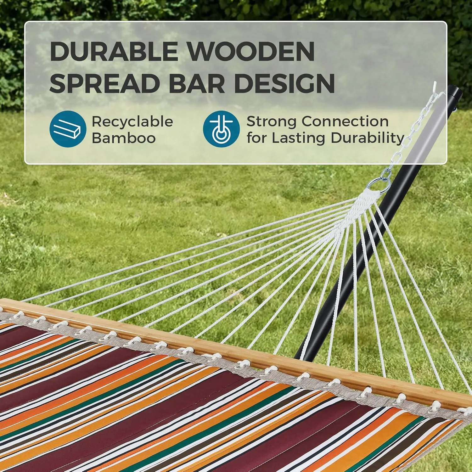 SUPERJARE Hammock with Stand, 2 Person Quilted Outdoor Hammock, Detachable Pillow & Bamboo Spreaders, Portable Hammock with Carrying Bag, Heavy Duty Stand, Perfect for Outside, Patio, Maple-Leaf Red