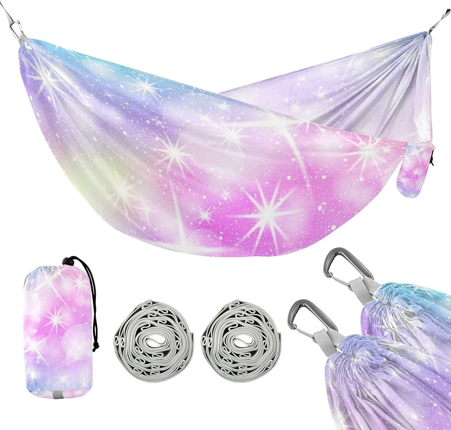 susiyo Portable Camping Hammock Rainbow Mermaid Printed Lightweight Hammock Comfortable Travel Swing with Tree Straps for Camping Hiking Backpacking Travel or Beach - Up to 330lbs