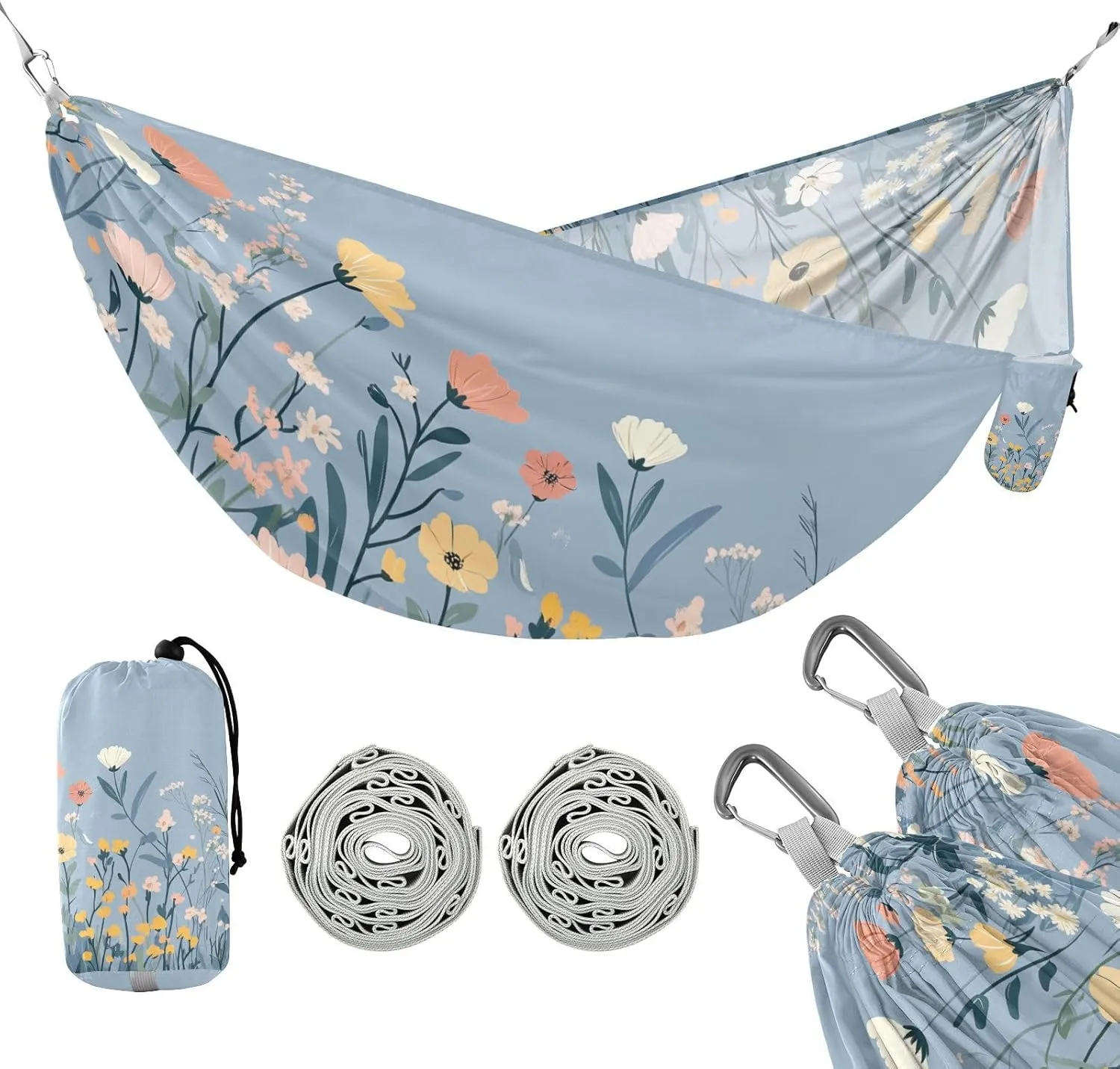 susiyo Portable Camping Hammock Simple Wildflowers Printed Lightweight Hammock Comfortable Travel Swing with Tree Straps for Camping Hiking Backpacking Travel or Beach - Up to 330lbs