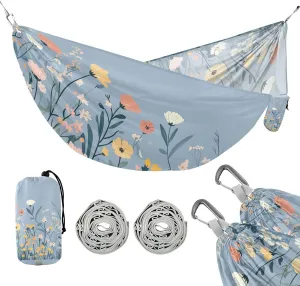 susiyo Portable Camping Hammock Simple Wildflowers Printed Lightweight Hammock Comfortable Travel Swing with Tree Straps for Camping Hiking Backpacking Travel or Beach - Up to 330lbs