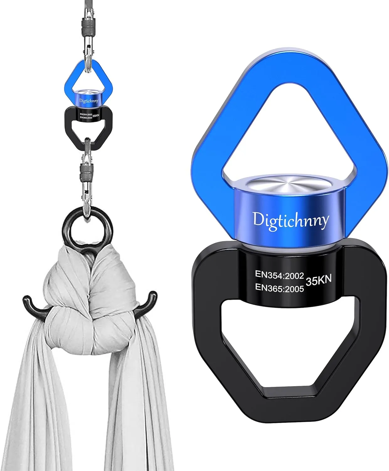 Swing Swivel Hanger, Aluminium Alloy 35KN Swing Spinner, Swivel Hooks for Children's Swing,Aerial Yoga,Web Tree Swing,Hanging Hammock Indoor Outdoor(Black-Blue with 2 Carabiners)