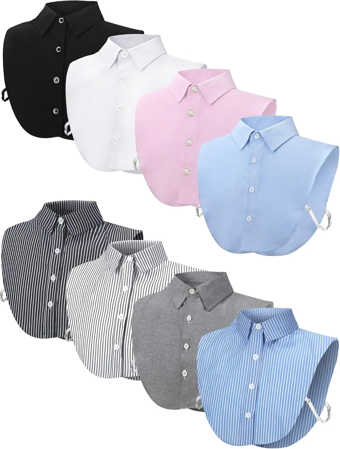 Syhood Detachable Dickey Collar Half Shirts - 8 Pcs Set (Blue, Black, White, Gray, Pink)