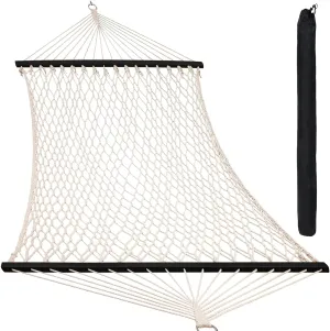 SZHLUX Double Rope Hammocks, Traditional Hand Woven Cotton Hammock with Hardwood Spreader Bar and Carrying Case for Outdoor, Indoor for Two Person, 450lb Weight Capacity
