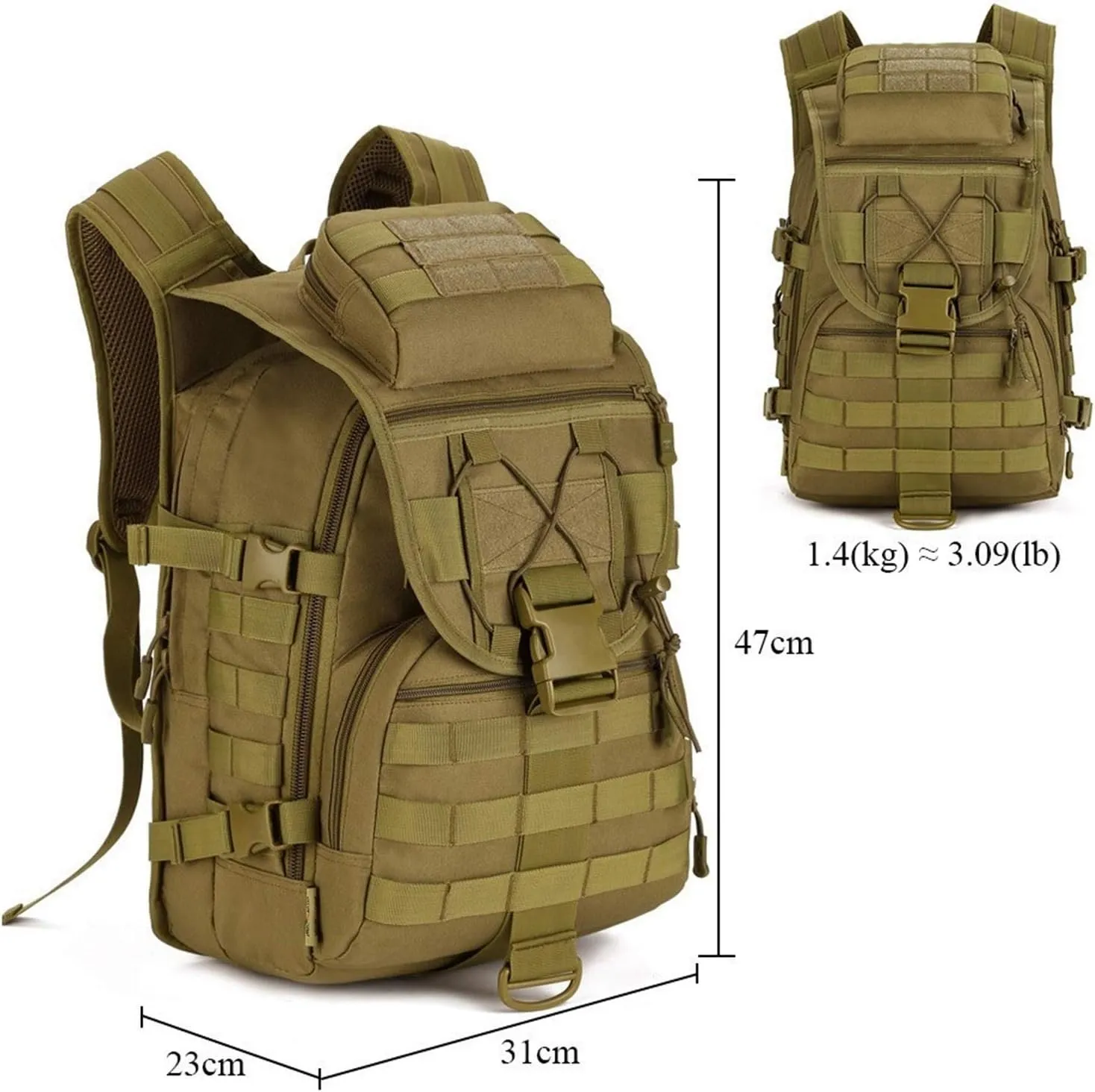 Tactical Backpack 40L Military Backpack 900D Nylon Waterproof Army Rucksack Camping Hiking Fishing Hunting Bag(S413-40-Jungle digital)