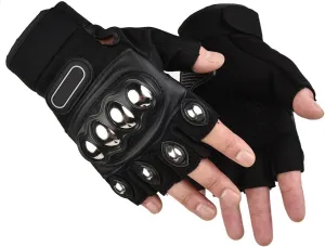 Tactical Gloves for Men and Women - Steel Fingerless Motorcycle Gloves With Hard Knuckle Shell - Leather Riding for Shooting, Cycling, Paintball, Driving, and Hunting