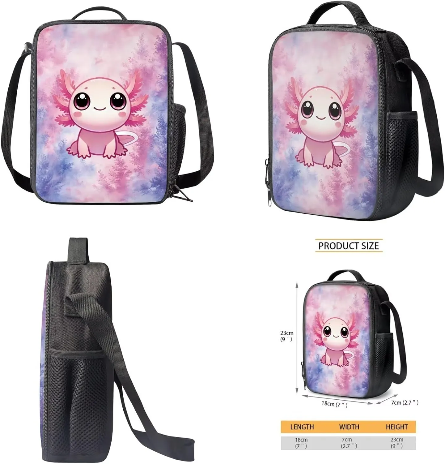 Talayituse Axolotl Forest Print 3 Pieces Backpack for Teens Girls, Kids School Backpack with Lunch Box Pencil Case Set, 17" Schoolbag Bookbag for Elementary Middle High School Students