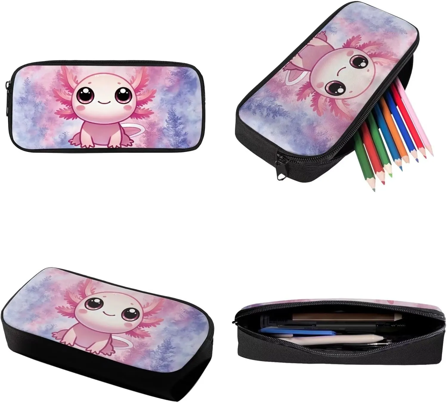 Talayituse Axolotl Forest Print 3 Pieces Backpack for Teens Girls, Kids School Backpack with Lunch Box Pencil Case Set, 17" Schoolbag Bookbag for Elementary Middle High School Students