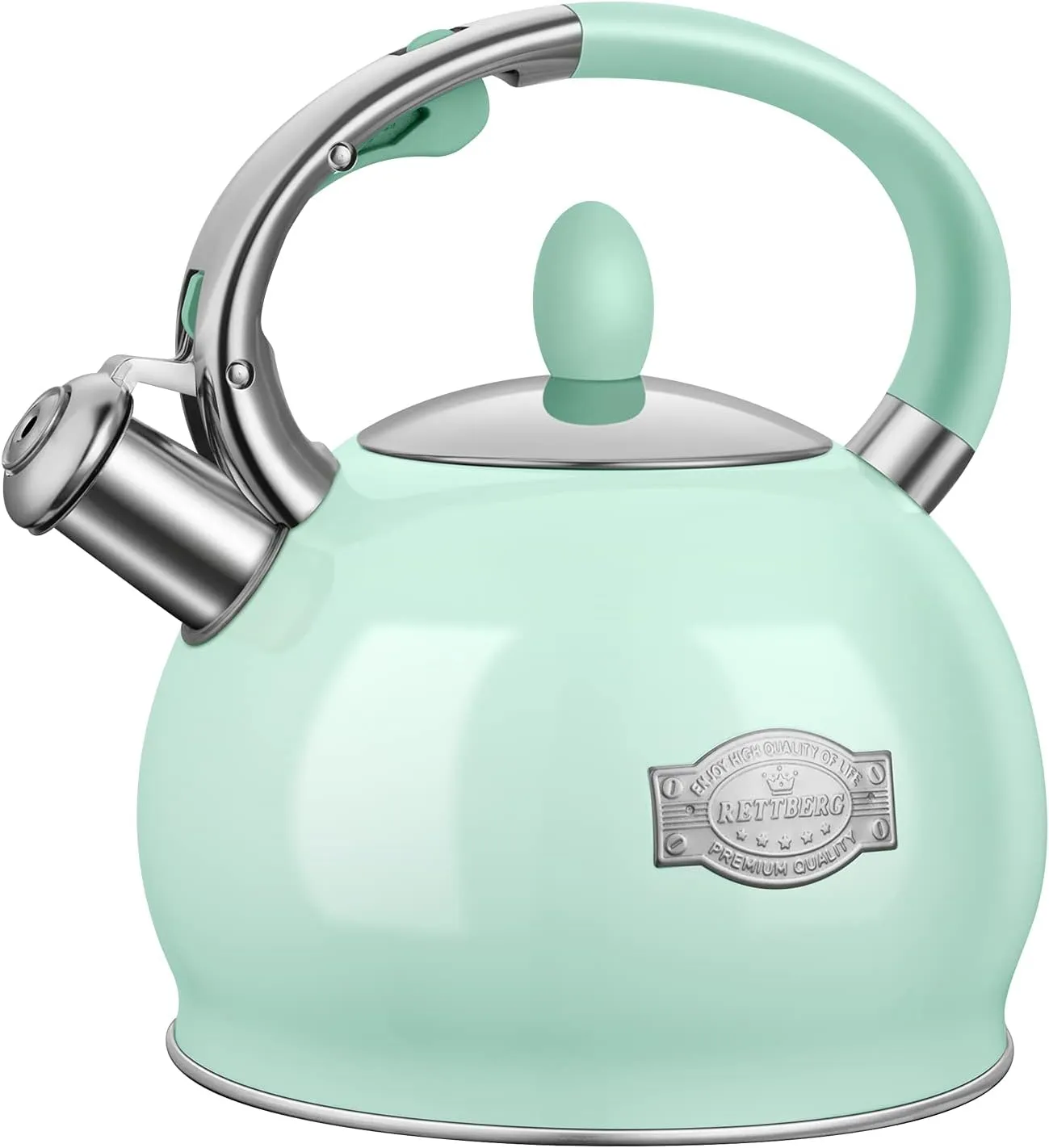 Tea Kettle for Stovetop Whistling Tea Kettles Modern Green Stainless Steel Teapots, 2.64 Quart (Mint Green)
