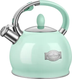 Tea Kettle for Stovetop Whistling Tea Kettles Modern Green Stainless Steel Teapots, 2.64 Quart (Mint Green)