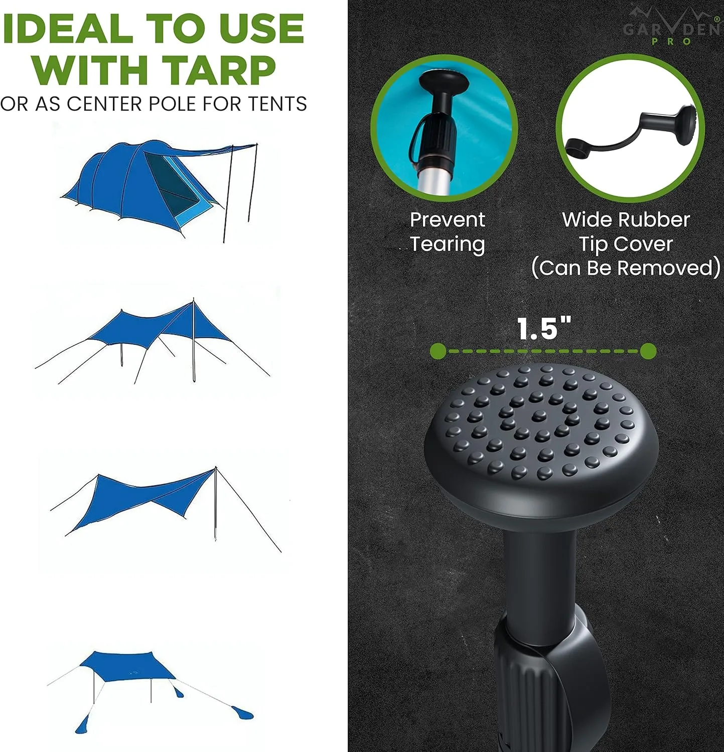 Telescoping Tarp Poles | Replacement Canopy Adjustable Aluminum Rods, Portable & Lightweight for Tent Fly, Awning, Outdoor Camping, Hiking, Backpacking & Rainfly   Pegs & Reflective Ropes