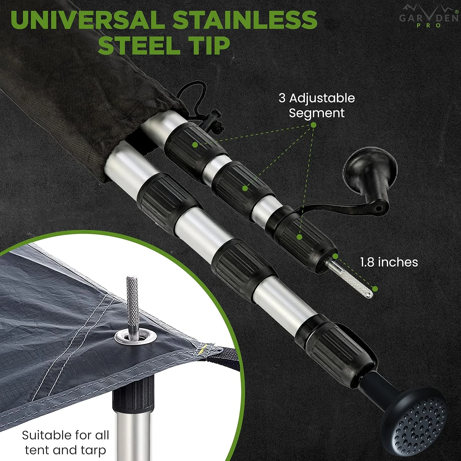 Telescoping Tarp Poles | Replacement Canopy Adjustable Aluminum Rods, Portable & Lightweight for Tent Fly, Awning, Outdoor Camping, Hiking, Backpacking & Rainfly   Pegs & Reflective Ropes
