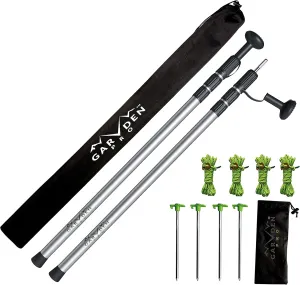 Telescoping Tarp Poles | Replacement Canopy Adjustable Aluminum Rods, Portable & Lightweight for Tent Fly, Awning, Outdoor Camping, Hiking, Backpacking & Rainfly   Pegs & Reflective Ropes
