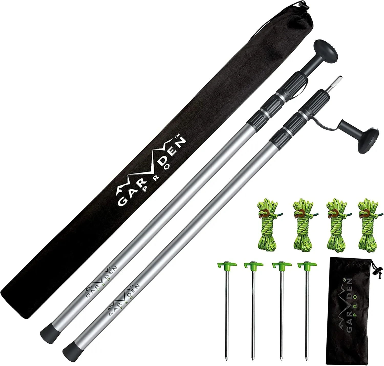 Telescoping Tarp Poles | Replacement Canopy Adjustable Aluminum Rods, Portable & Lightweight for Tent Fly, Awning, Outdoor Camping, Hiking, Backpacking & Rainfly   Pegs & Reflective Ropes