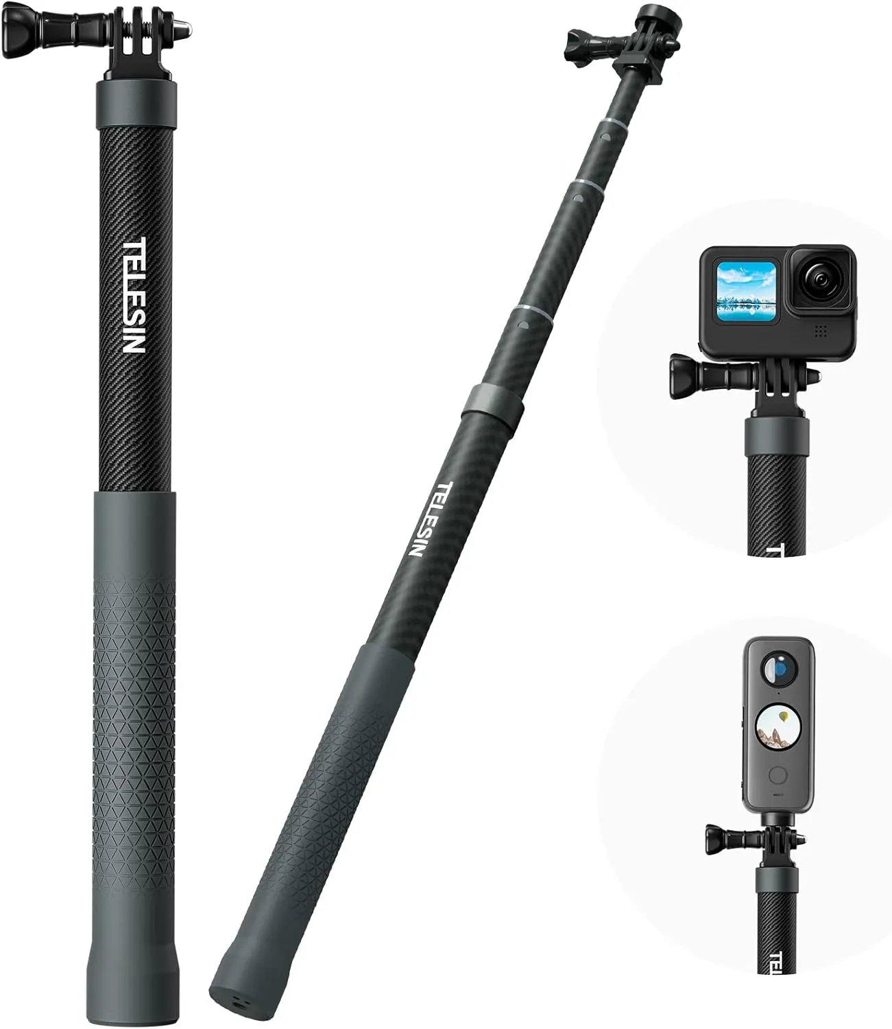 TELESIN Selfie Stick Long Pole Invisible for GoPro (120cm/47.2in), Carbon Fiber Waterproof Extension Monopod for Go Pro 13 12 11 10 9 8 DJI Action 5 Pro Pocket 3 Insta360 X5 X4 X3 GO3 Ace Pro 2 AKASO