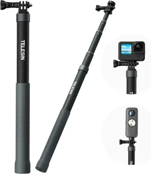 TELESIN Selfie Stick Long Pole Invisible for GoPro (120cm/47.2in), Carbon Fiber Waterproof Extension Monopod for Go Pro 13 12 11 10 9 8 DJI Action 5 Pro Pocket 3 Insta360 X5 X4 X3 GO3 Ace Pro 2 AKASO