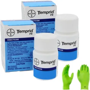 Temprid FX 8ml - Multi-Purpose Suspension Concentrate Insecticide, for Indoor and Outdoor use (2 Single use Bottles) | USA Supply Gloves and Pest Identification Card
