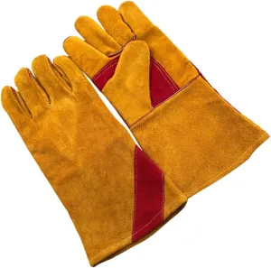 Thickened Cowhide Bbq Gloves 14 Inches Long Heat Resistant for Welding Electric Welding Bbq Grill Oven Fireplace Home Camping