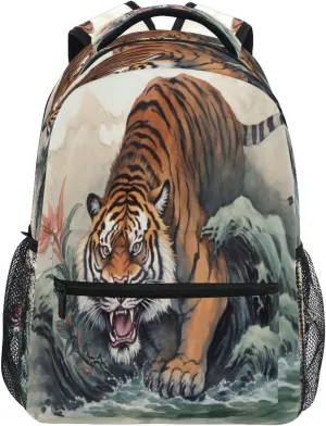 Tiger Descends Backpack Travel Bookbags Lightweight Fashion Waterproof Shoulder Laptop Daypack for Women Men