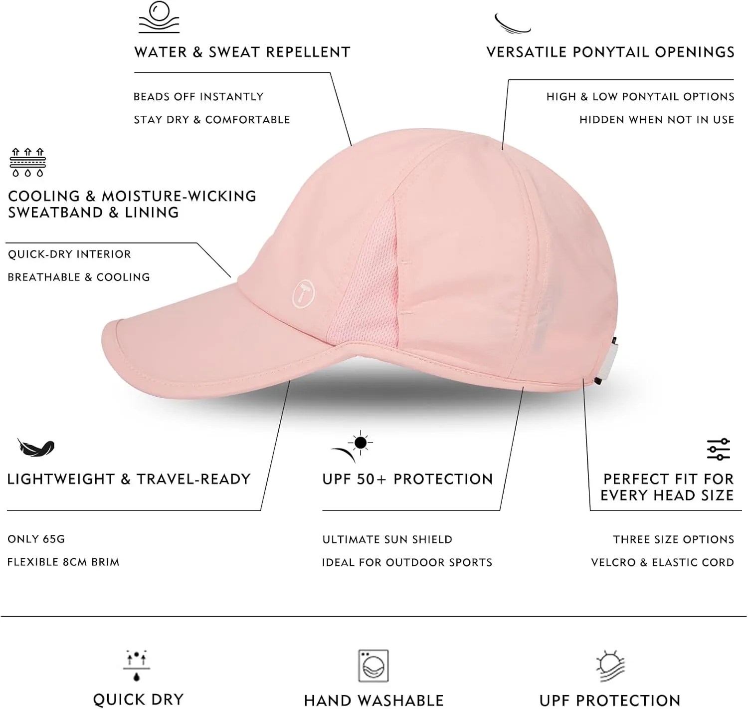 TOP-EX XL Cooling UV 50 High Ponytail Baseball Hat for Women - Most Women Start with S/M - Breathable for Running Golf Sports