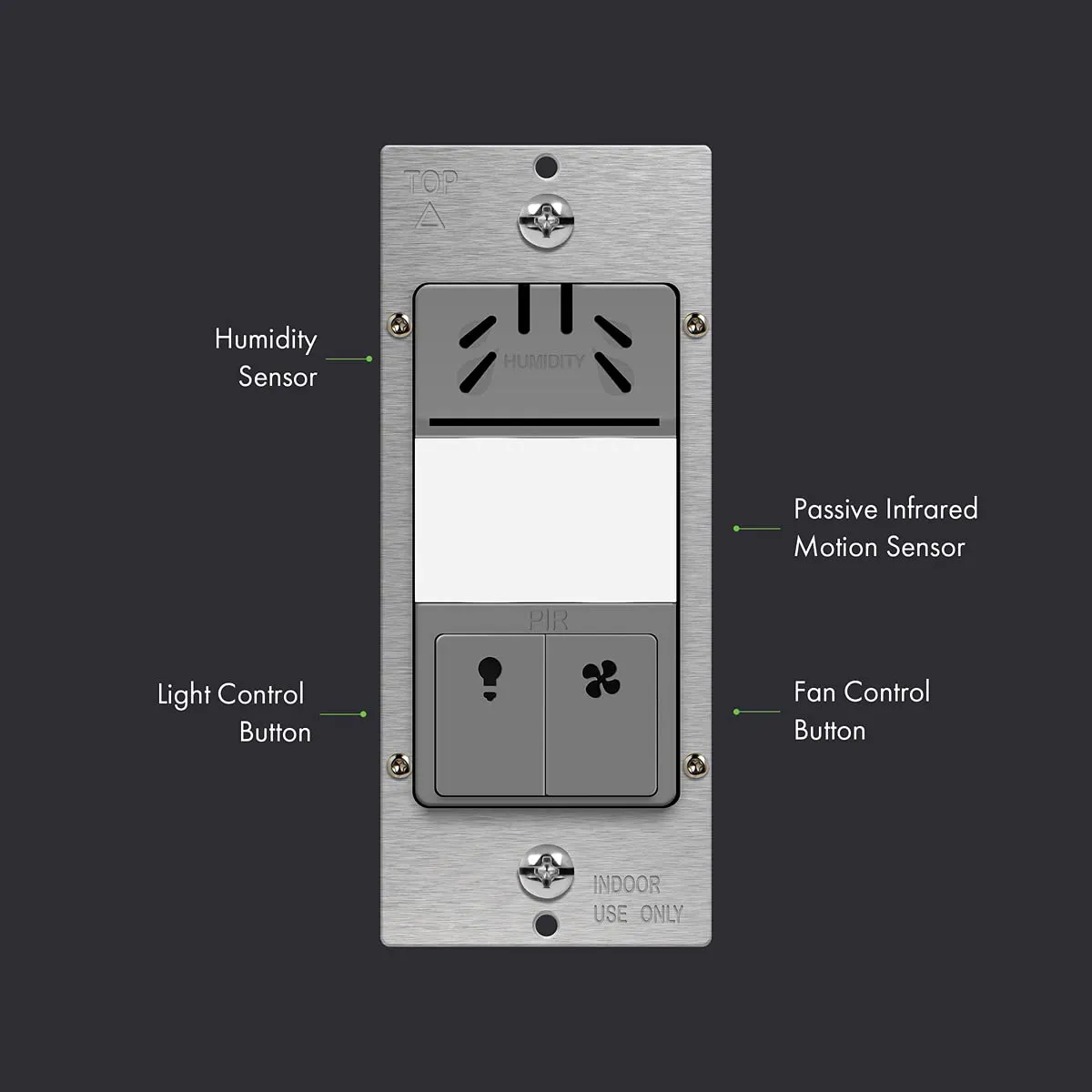 TOPGREENER Humidity Sensor Switch, Dual Tech Humidity PIR Motion Sensor Switch for Separate Fan and Light Control, 500W, 3A, Neutral Required, TDHOS5, Gray